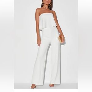 Lulu’s White Strapless Wide-Leg Jumpsuit, Size S